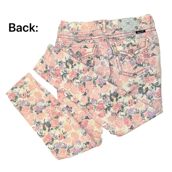 Miss Me Jeans Cargo Women's Sz 30 Pink Floral Print Cuff Skinny Jeans Low Rise✨ - Picture 10 of 13